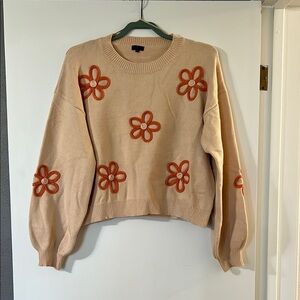 Debut Tan Sweater with Orange Floral Design